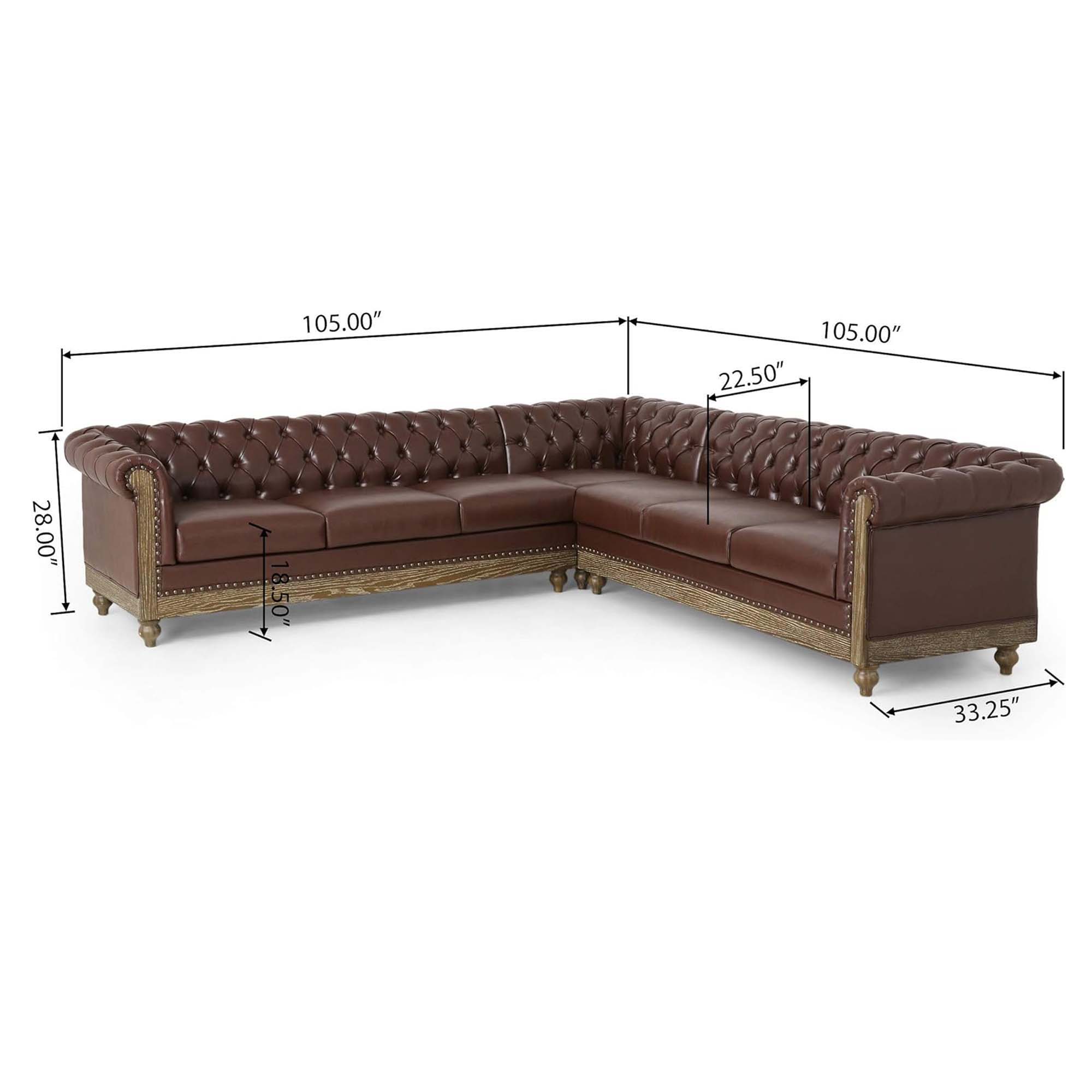 Comfy Large Sectional Sofa With Wooden Legs, Retro Style For Living Room