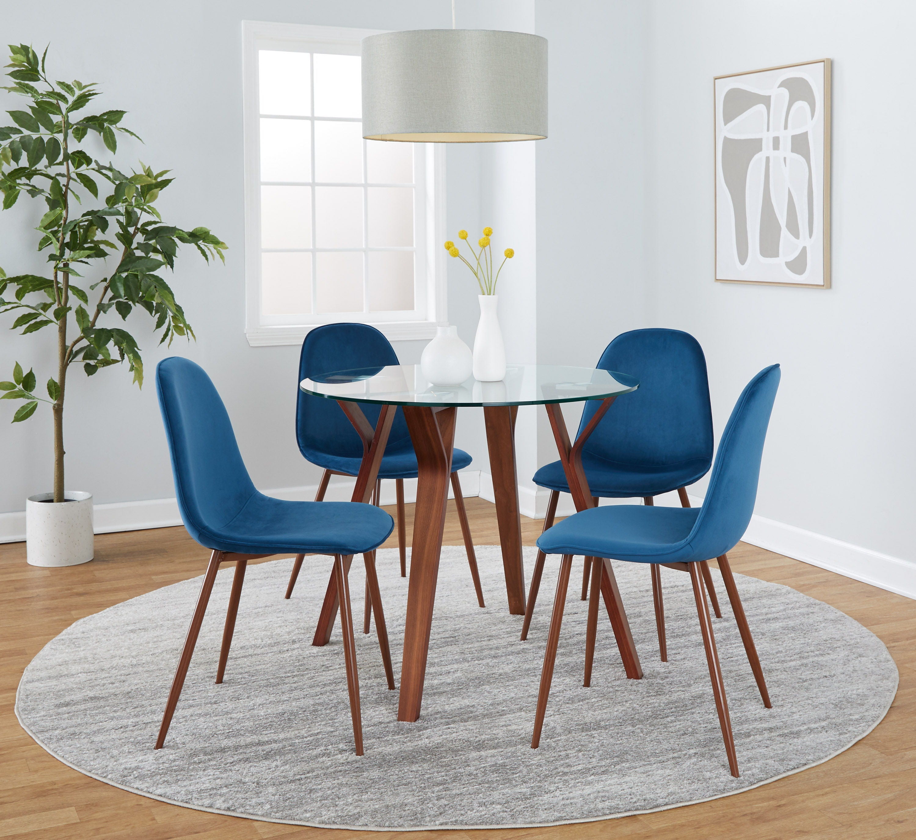 Folia - 5 Piece Round Pebble Mid Century Modern Dining Set