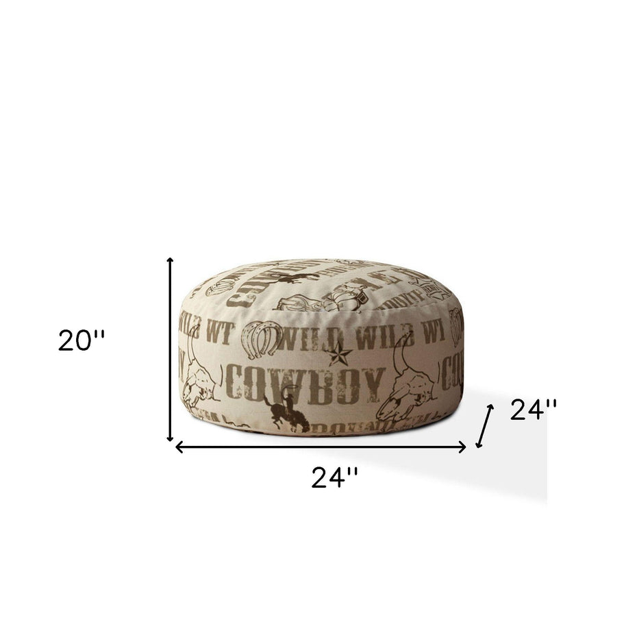 Cotton Round Cowboy Pouf Cover - Brown