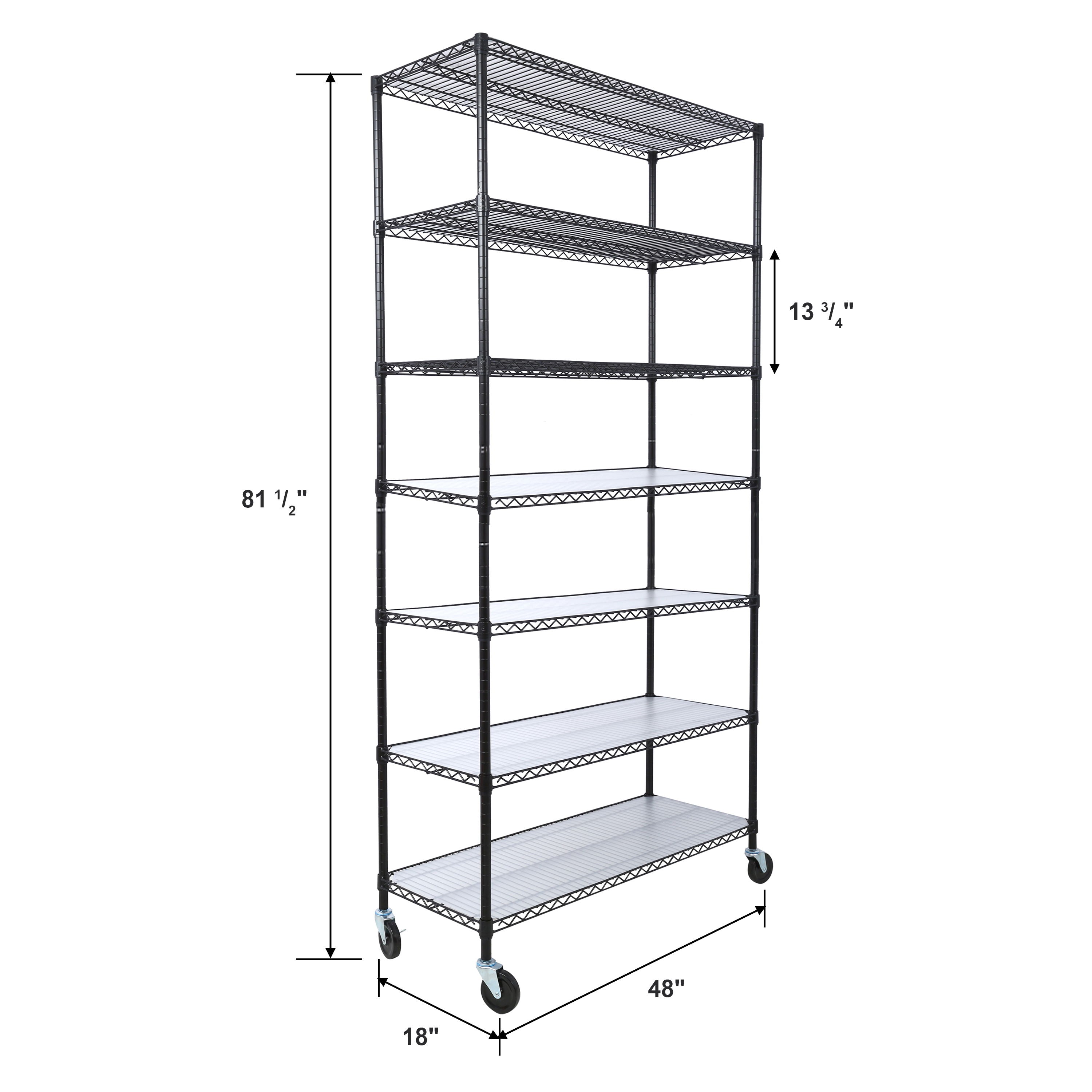 7 Tier Metal Shelf Wire Shelving Unit, 2450Lbs Heavy Duty Adjustable Storage Rack With Wheels & Shelf Liners For Closet Kitchen Garage Basement Commercial Shelving