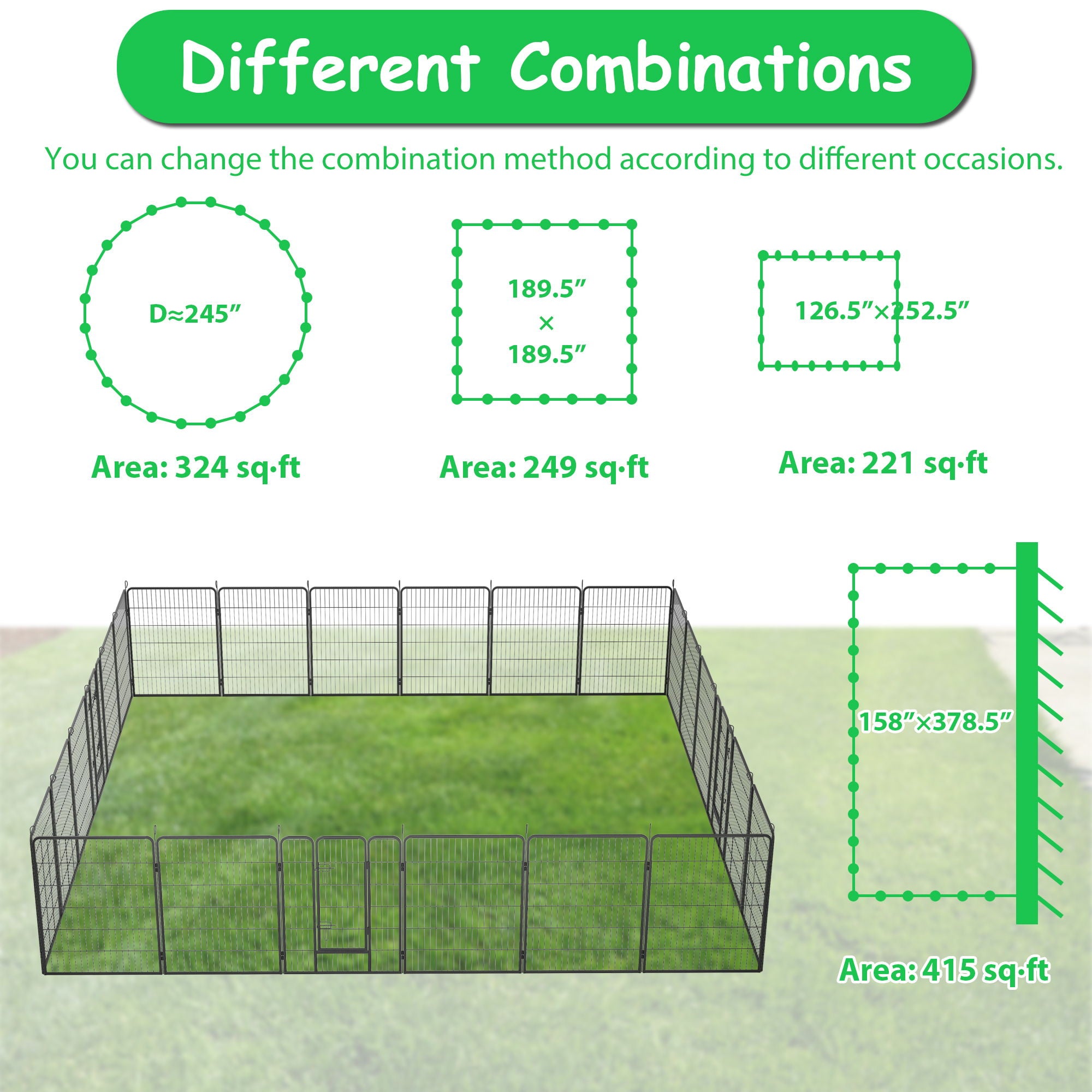 Dog Pens Outdoor Height Foldable Panels Heavy Duty Metal Portable Dog Playpen Indoor Anti Rust Exercise Dog Fence With Doors For Pets Play Pen For RV Camping Yard