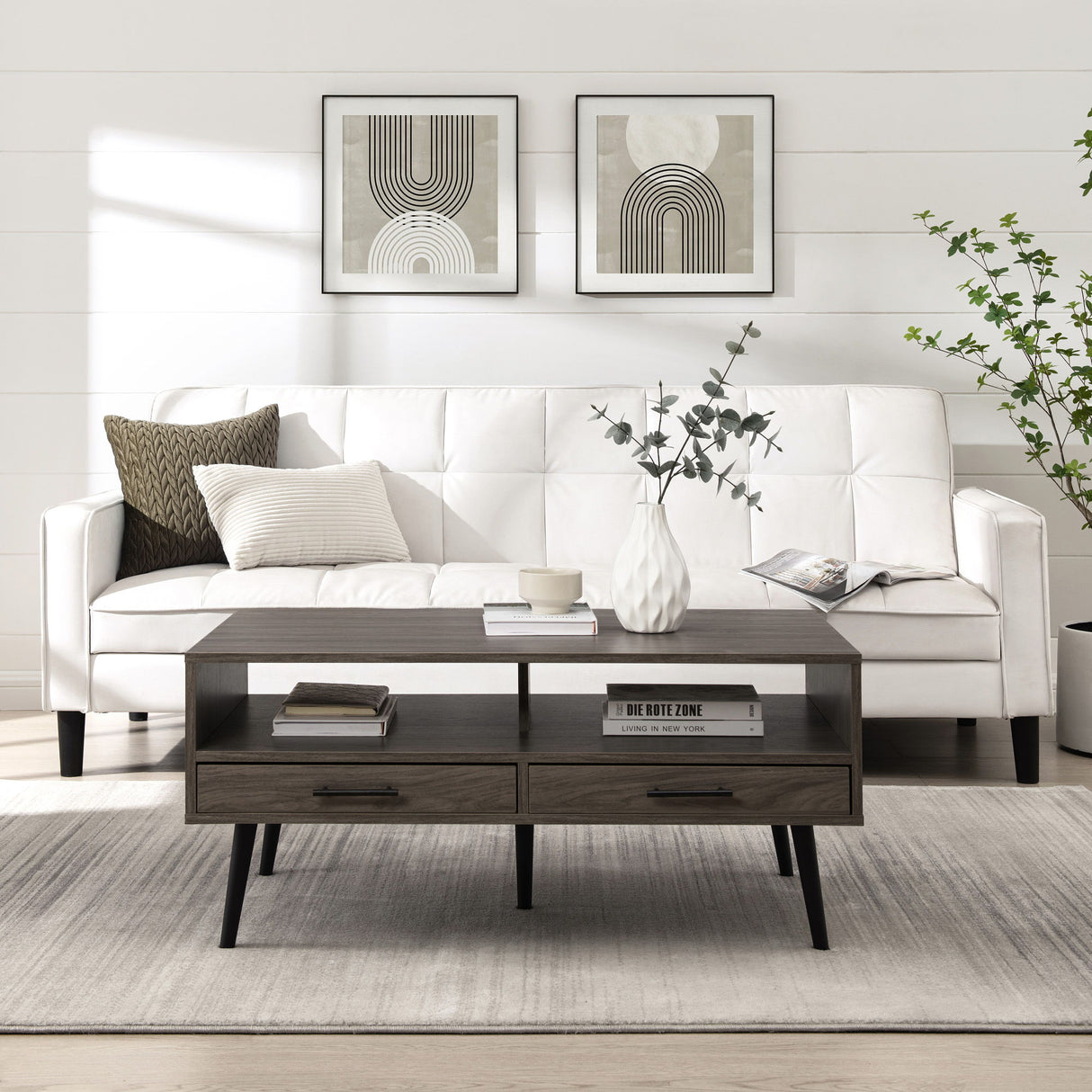 Contemporary 2 Drawer Low Coffee Table by Walker Edison | Bel Furniture