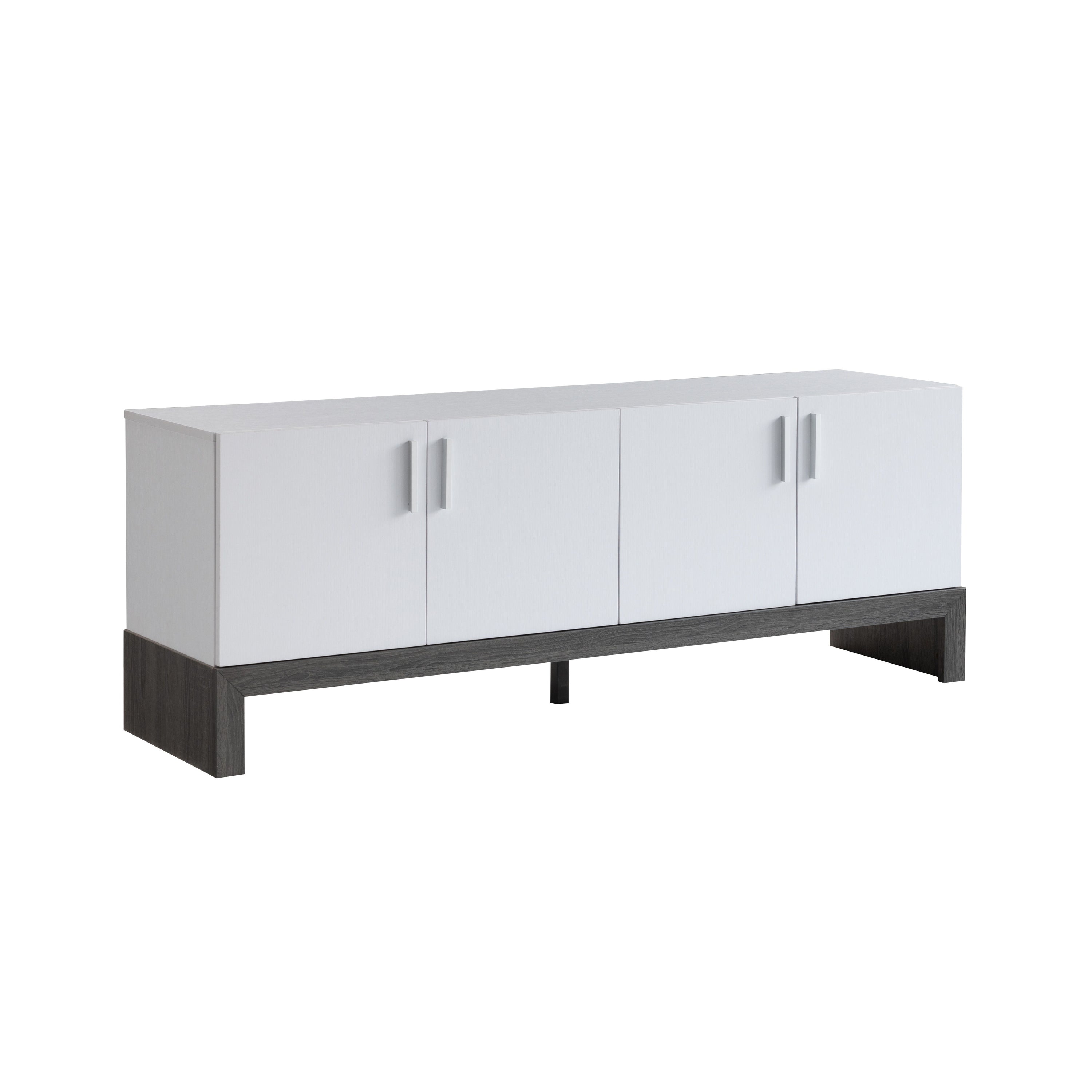 Side Credenza With 4 Doors, Storage Cabinets, TV Stand - White / Distressed Gray