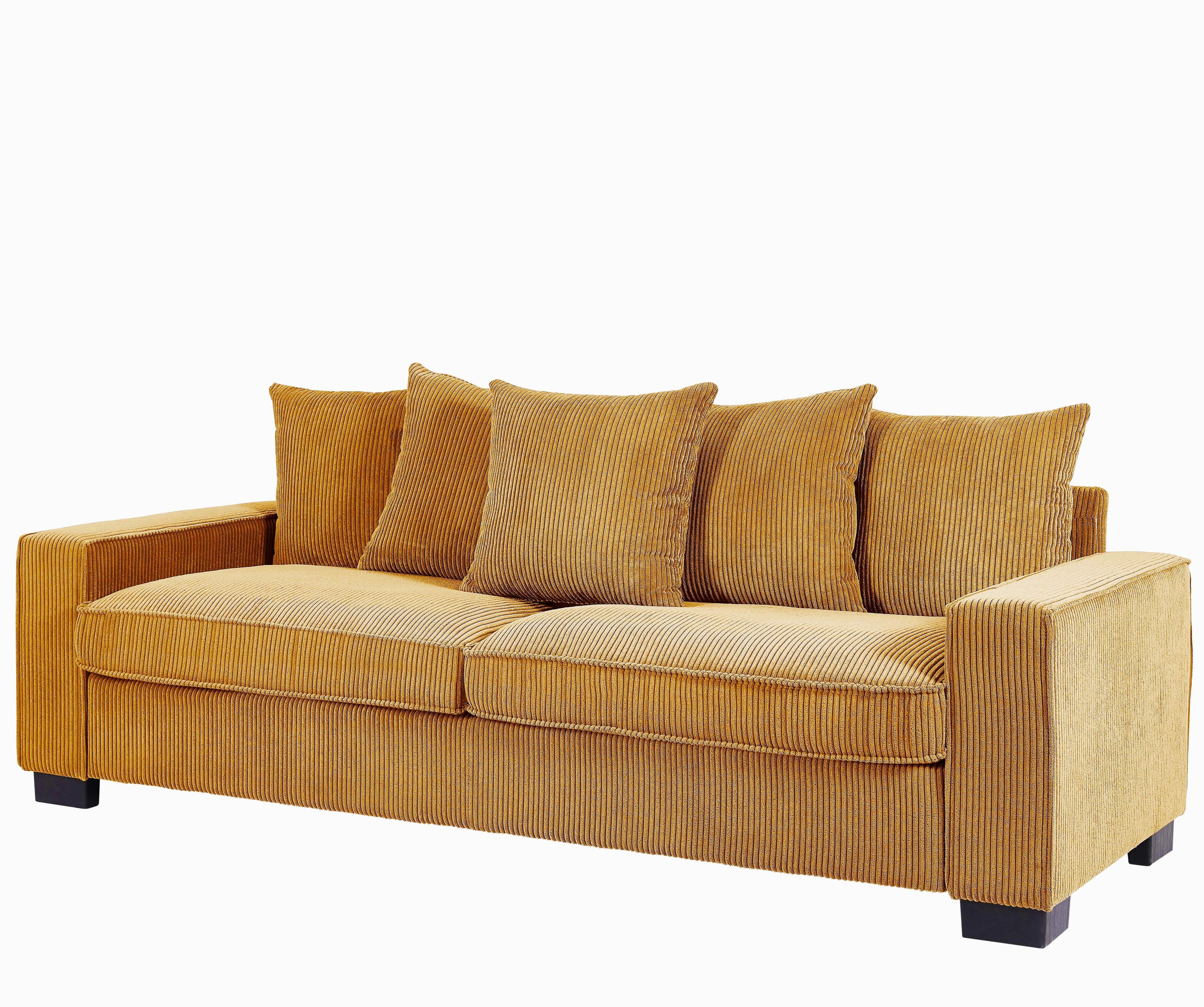 Luxe Corduroy Sofa With 5 Matching Toss Pillows, Sleek Design, Spacious And Comfortable 3 Seater Couch