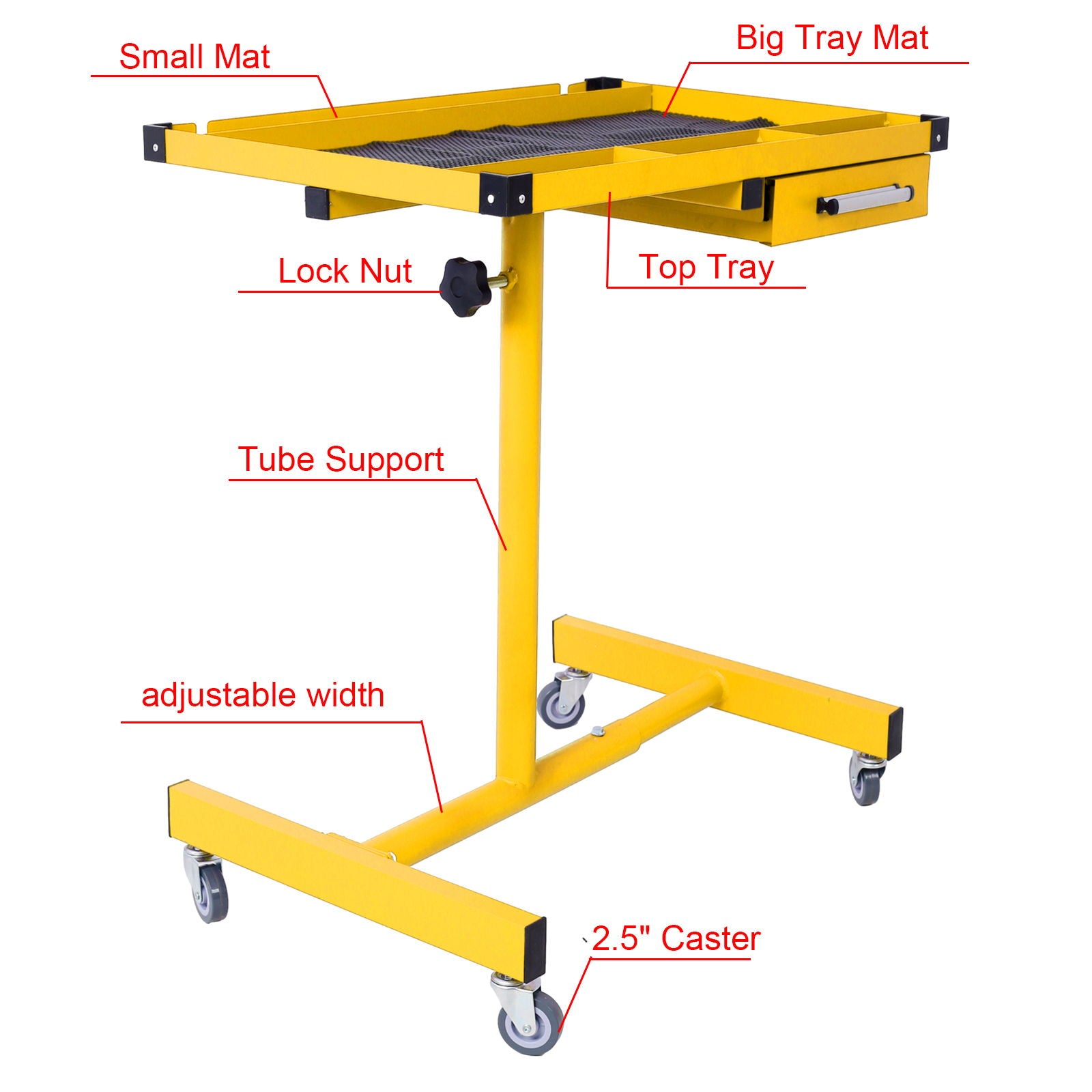 Adjustable Tear Down Work Table With Drawer For Garages, Repair Shops, And Diy, Portable, (4) 2.5" Swivel Casters, 220 Pound Capacity, Rubber Corners, Heavy Duty Steel