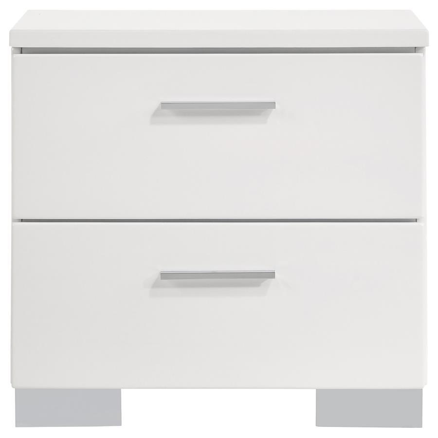 Felicity - 2-Drawer Nightstand - White High Gloss by CoasterEssence | Bel Furniture