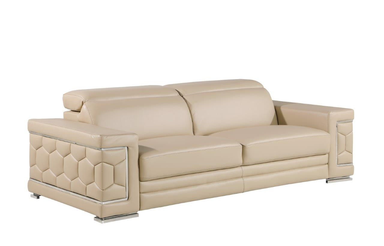 Sofa Leather With Silver Legs - Beige