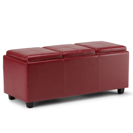 Avalon - Upholstered Storage Ottoman Red Faux Leather by Simpli-Home | Bel Furniture