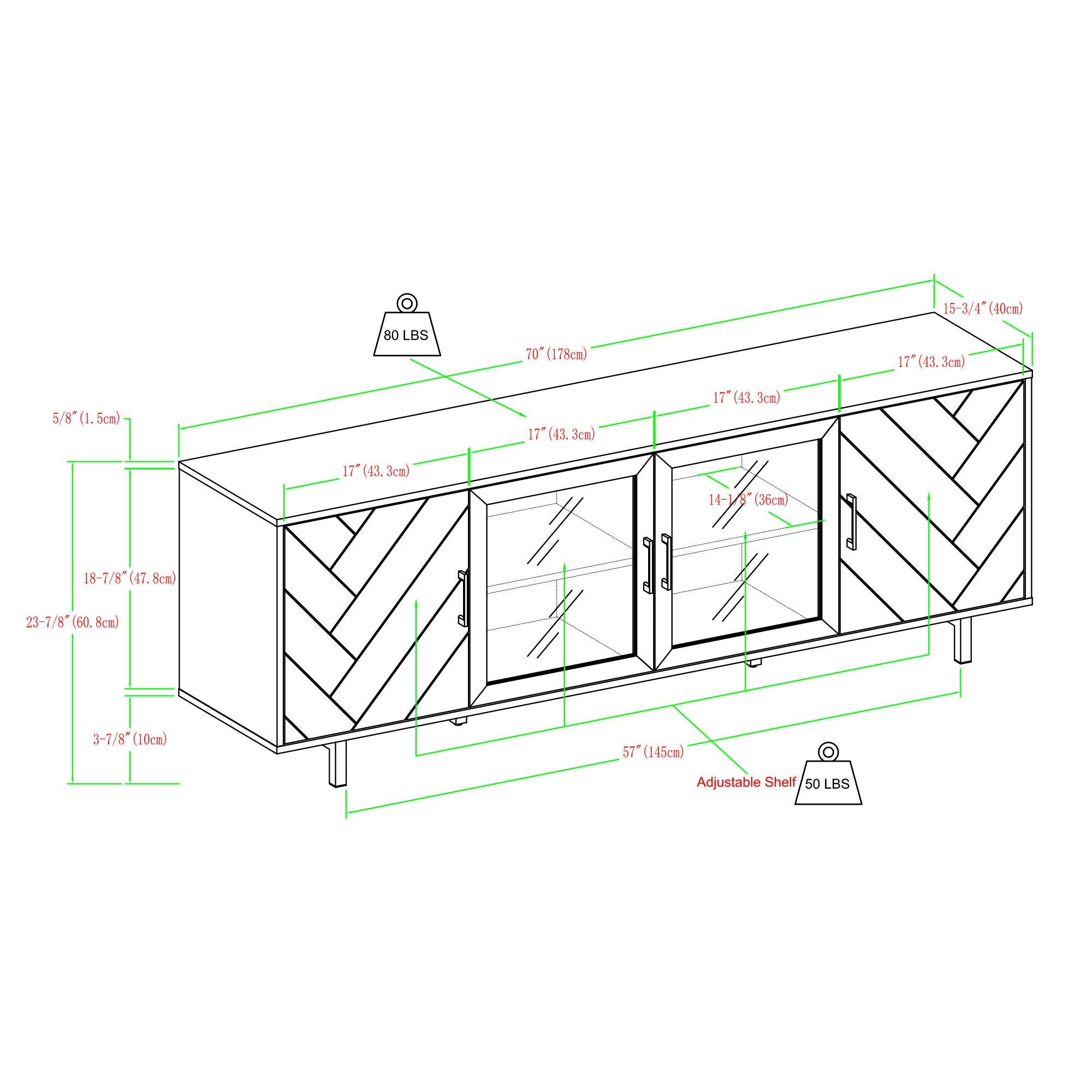 Modern Scandinavian 4 Door Herringbone 70" TV Stand For TVs Up To 80" - Birch