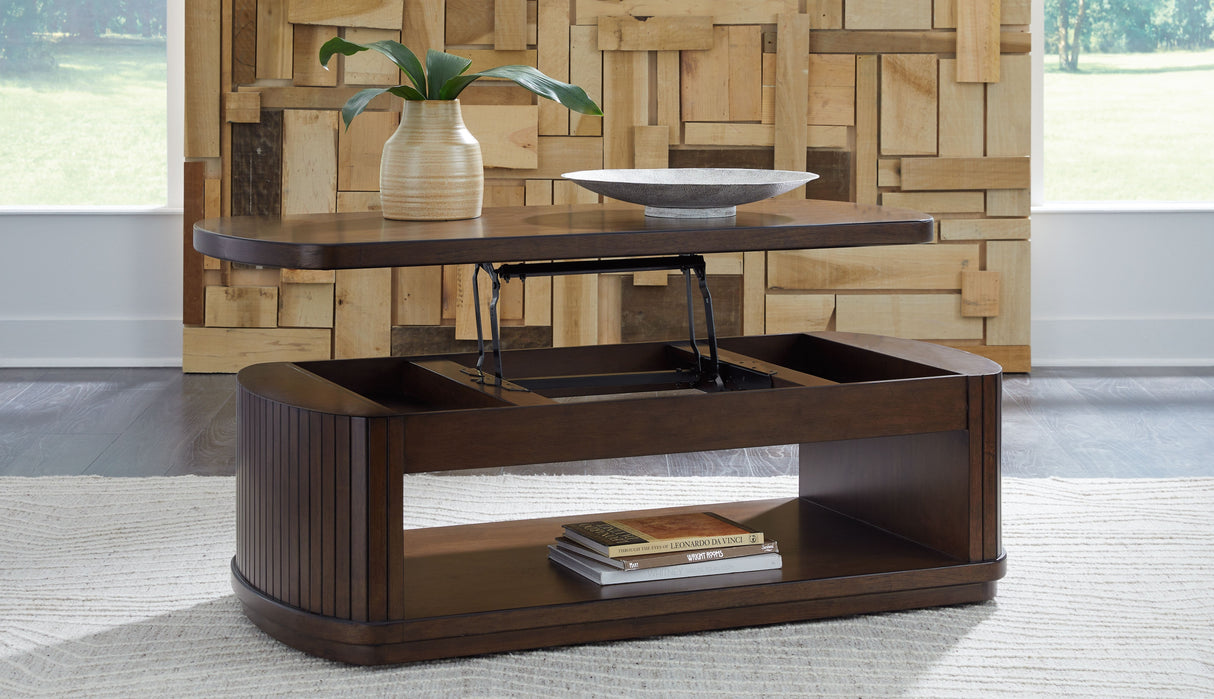 Korestone - Dark Brown - Lift Top Cocktail Table by Signature Design by Ashley® | Bel Furniture