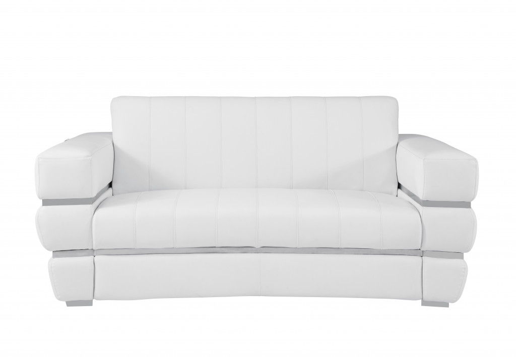 Italian Leather Loveseat - White / Silver