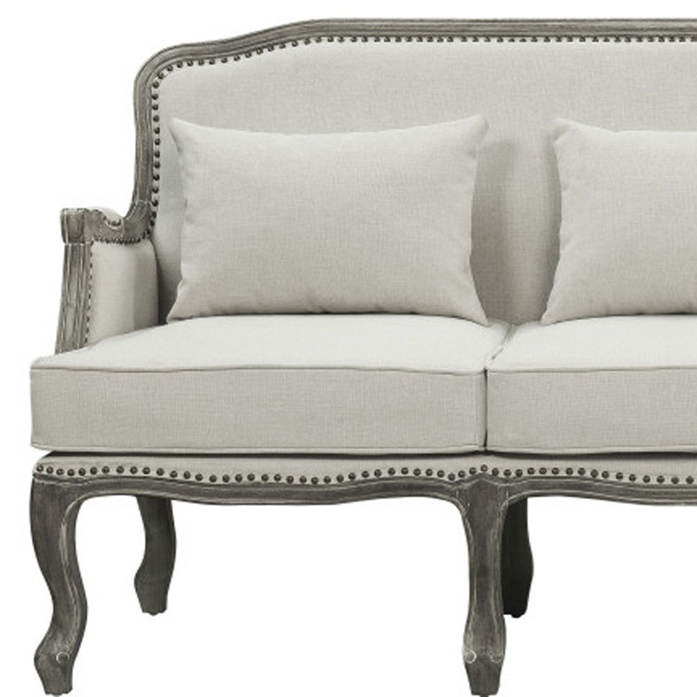 Linen Sofa With Brown Legs - Cream