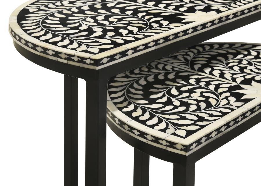 Zakiya - 2 Piece Demilune Nesting Table Set - Black And White