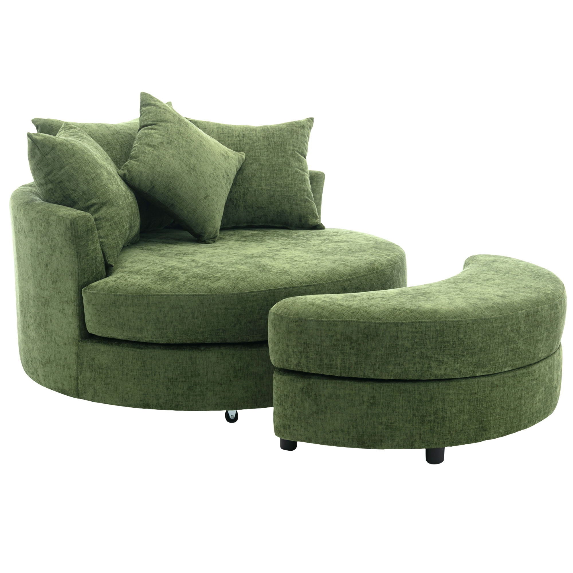 360° Swivel Accent Barrel Chair With Storage Ottoman & 4 Pillows, Modern Chenille Leisure Chair Round Accent For Living Room