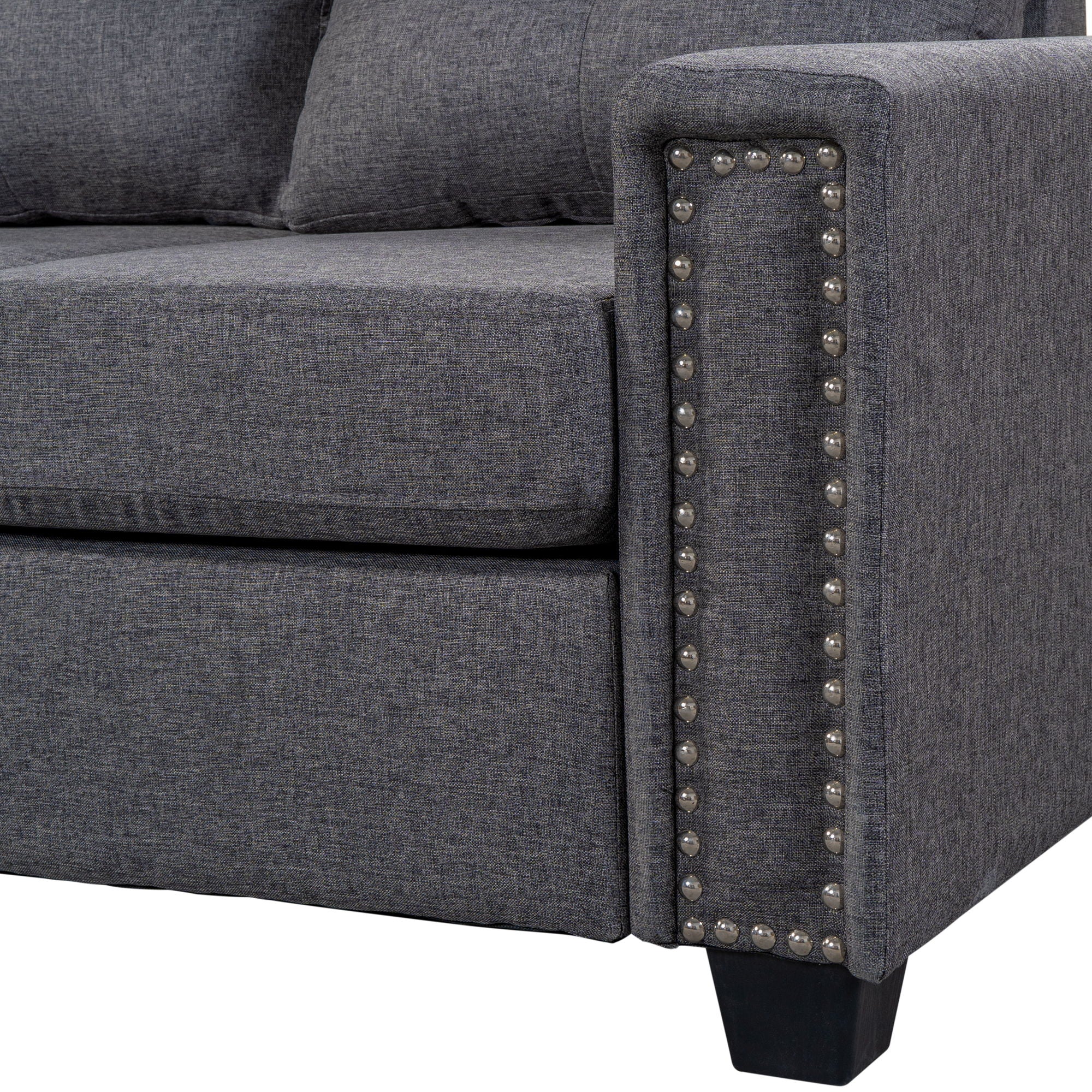 Reversible Sectional Sofa Space Saving With Storage Ottoman Rivet Ornament L-Shape Couch For Large Space Dorm Apartment