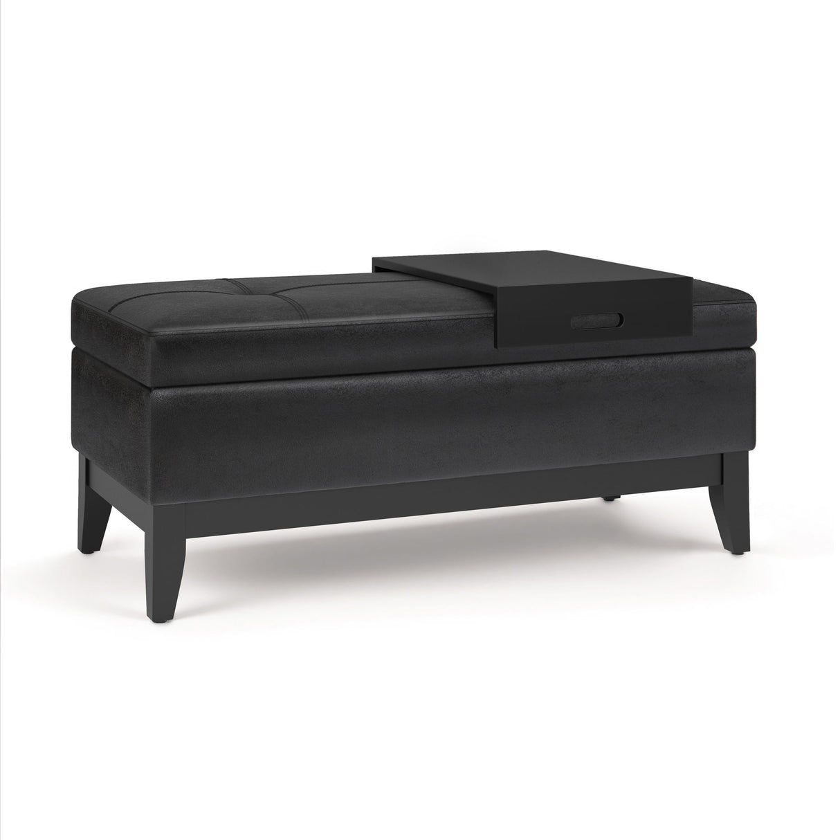 Oregon - Storage Ottoman Bench With Tray - Distressed Black by Simpli-Home | Bel Furniture