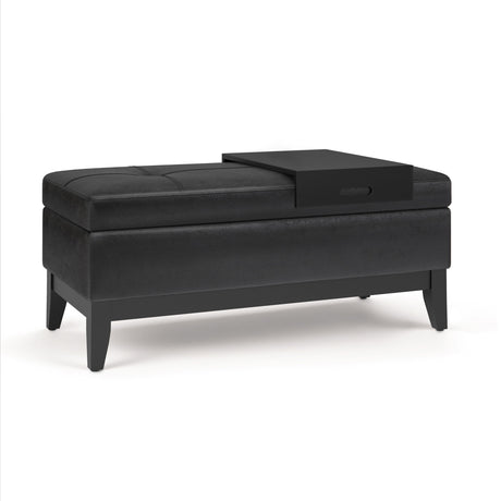 Oregon - Storage Ottoman Bench With Tray - Distressed Black by Simpli-Home | Bel Furniture