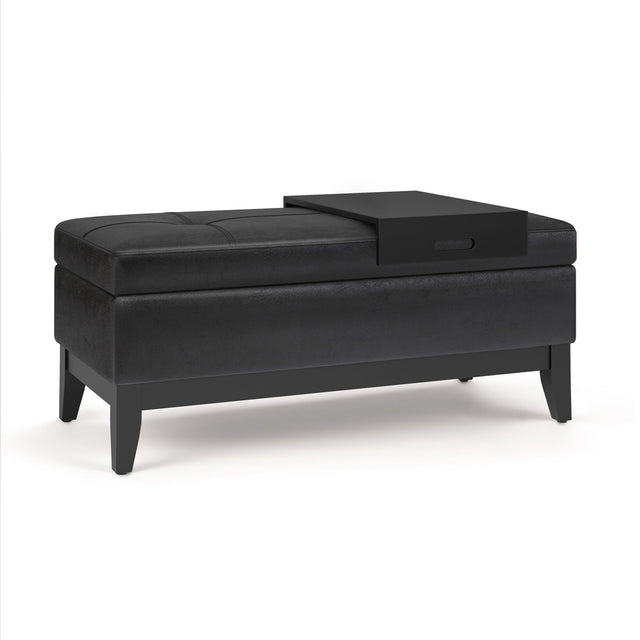 Oregon - Storage Ottoman Bench With Tray - Distressed Black by Simpli-Home | Bel Furniture