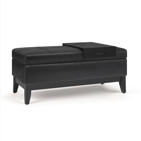 Oregon - Storage Ottoman Bench With Tray - Distressed Black by Simpli-Home | Bel Furniture