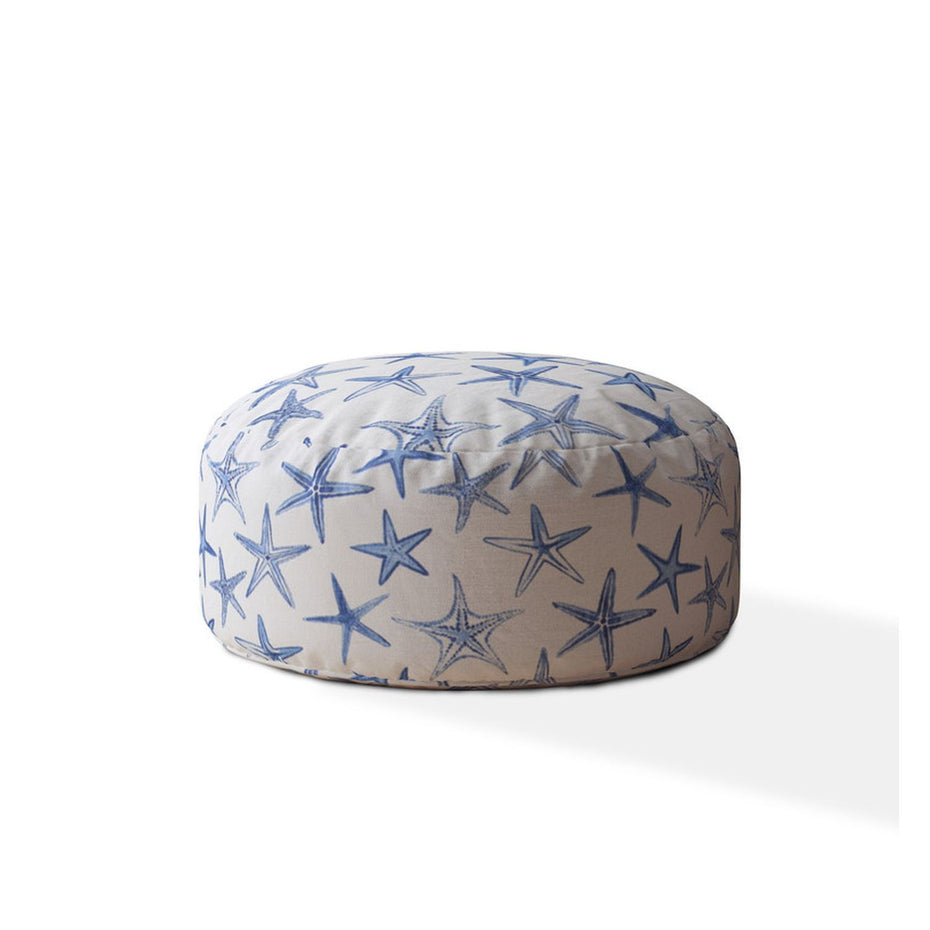 Canvas Round Abstract Pouf Ottoman - Blue / White