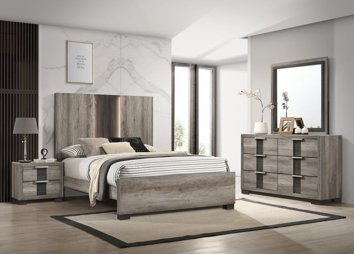 Rangley - Bedroom Set Dark Gray 4 Pc. Bed, Dresser, Mirror, Nightstand by Crown Mark | Bel Furniture