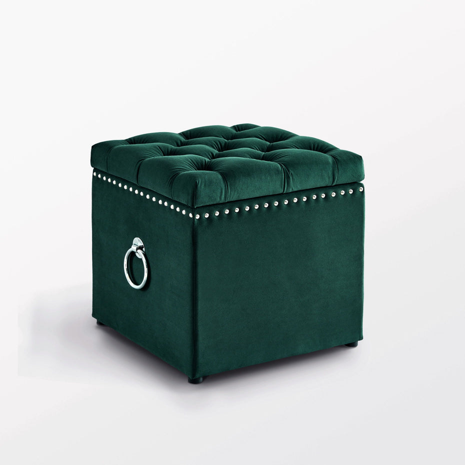 Tufted Velvet Storage - Hunter Green / Black