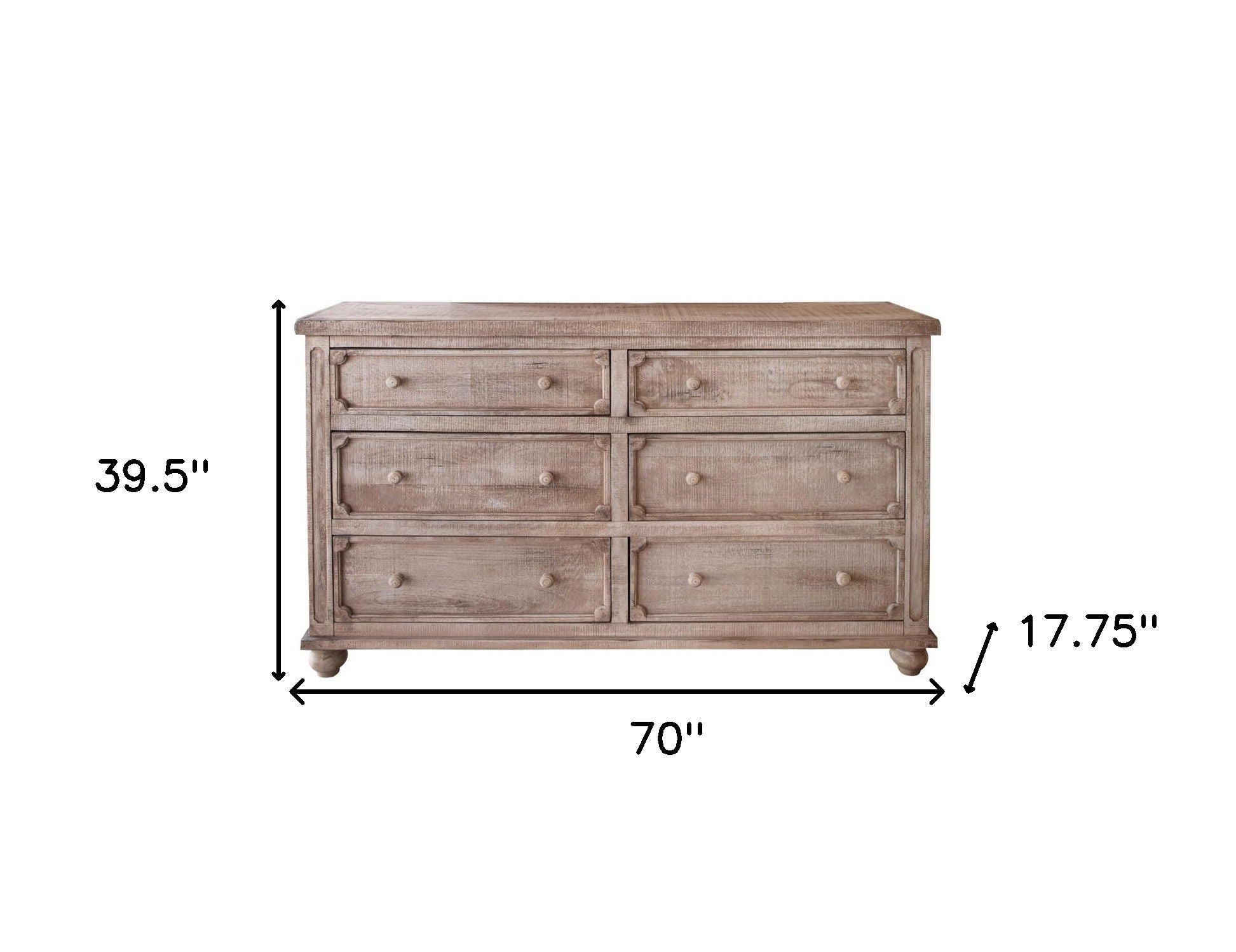 Solid 6 Drawer Double Dresser - Natural