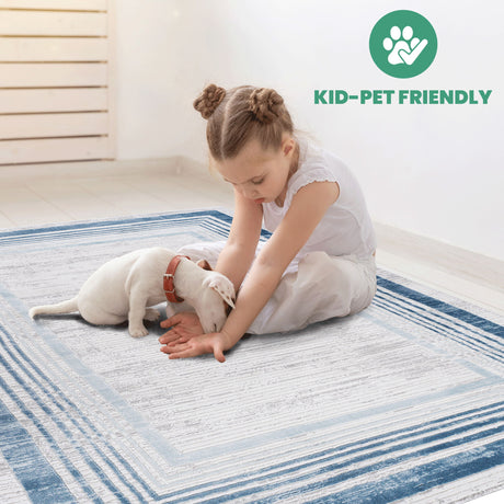 Marfi - 6' X 9' Bordered Area Rug - Blue / Ivory - view 6
