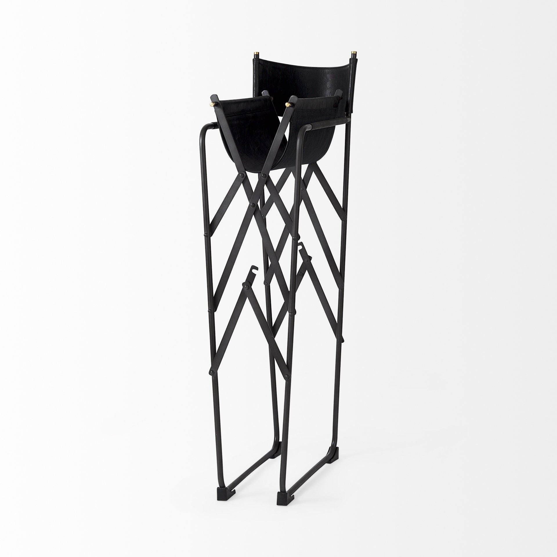 Leather And Metal Bar Height Bar Chair - Black