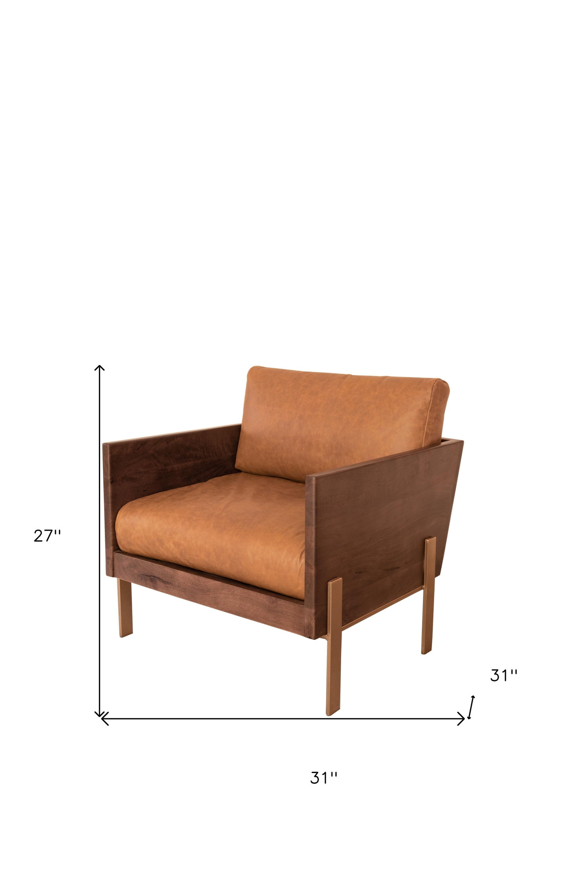 Top Grain Leather And Gold Arm Chair - Carmel Brown