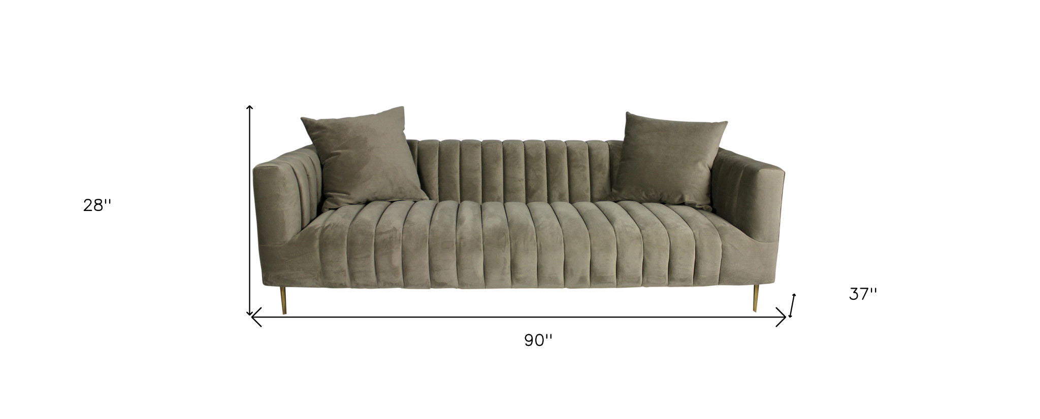 Velvet Sofa And Toss Pillows With Gold Legs - Gray Brown