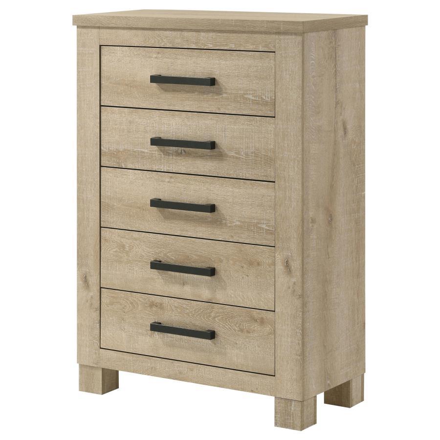 Oakglen - 5-Drawer Bedroom Chest Of Drawers - Weathered Oak by Coaster Fine Furniture | Bel Furniture