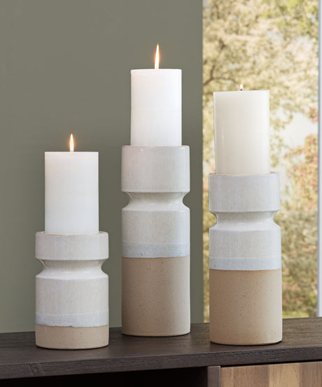 Hurston - Ivory / Brown - Candle Holder Set (Set of 3) by Signature Design by Ashley® | Bel Furniture