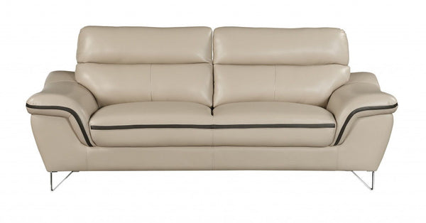 Silver Legs Leather Sofa - Beige