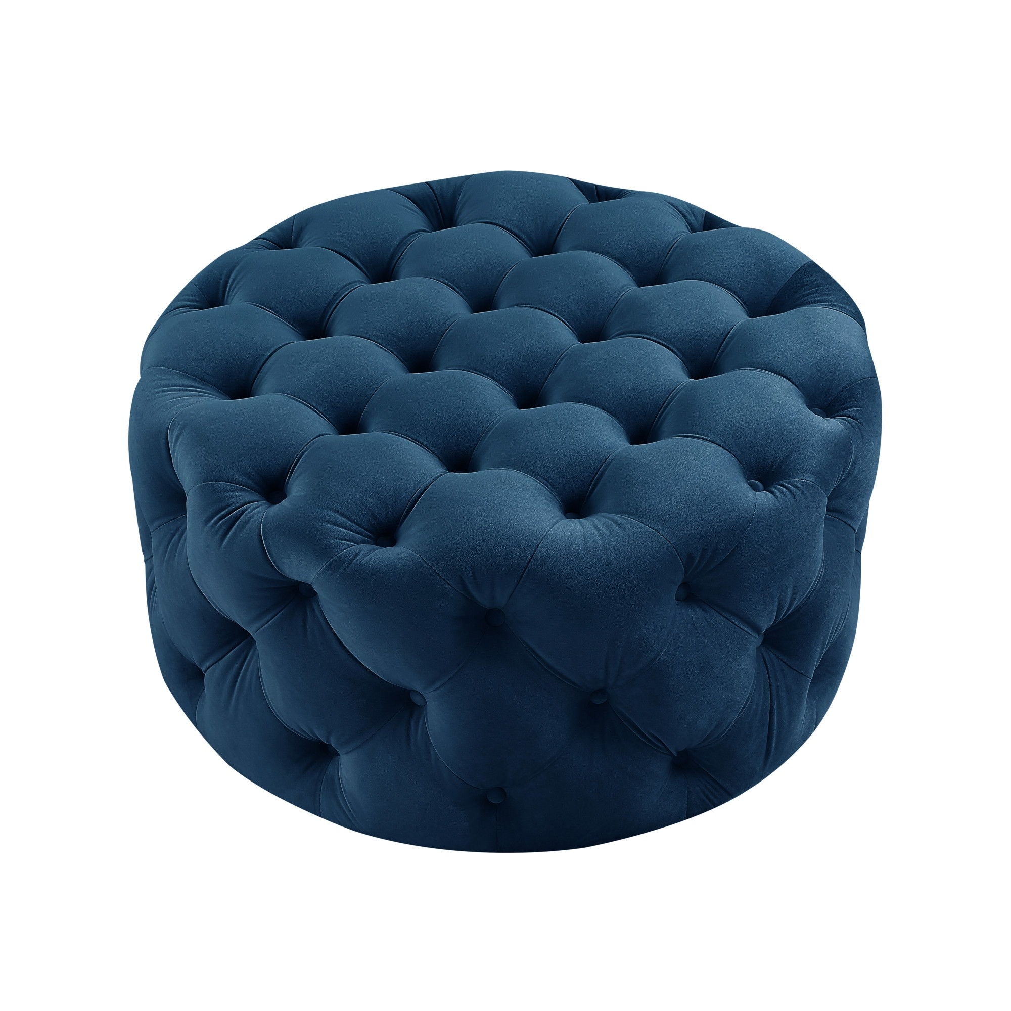 Velvet Rolling Tufted Round Cocktail Ottoman - Navy Blue