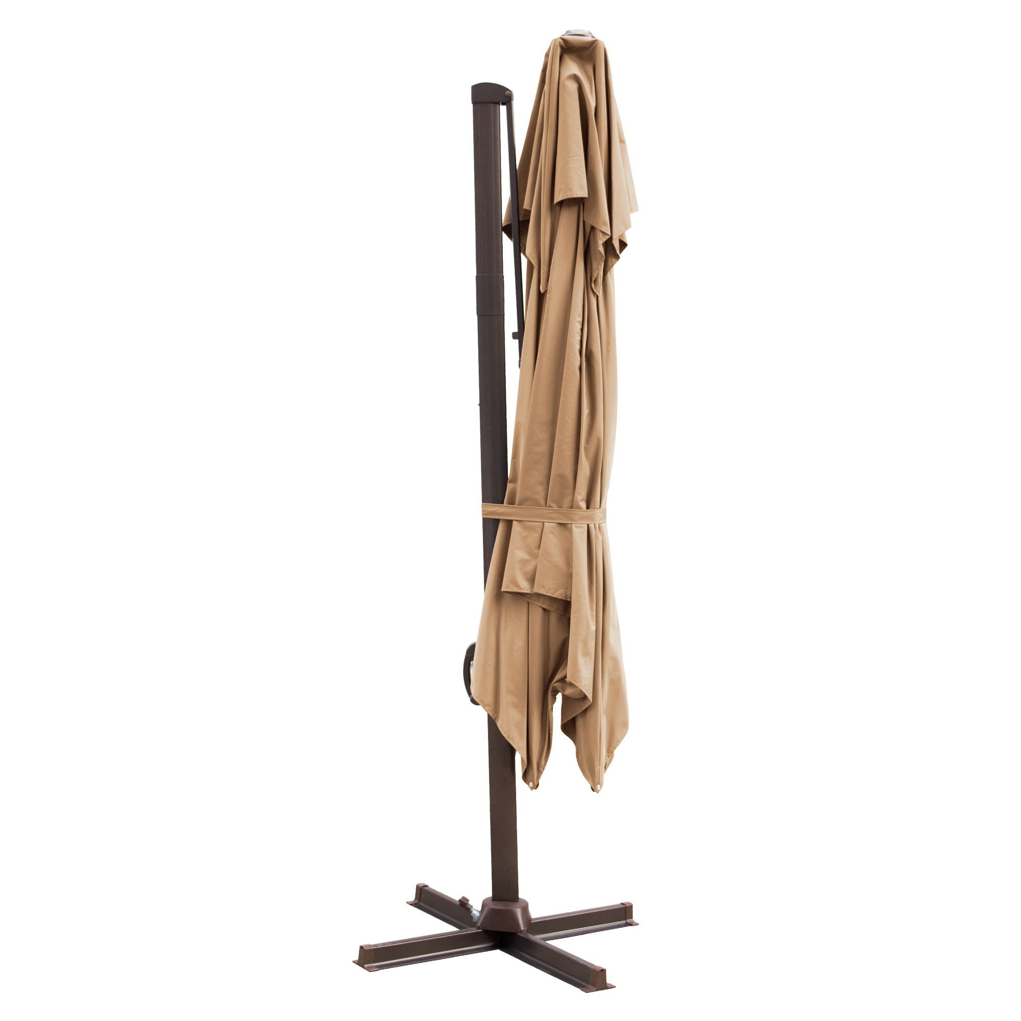 Square Tilt Cantilever Patio Umbrella With Stand - Tan