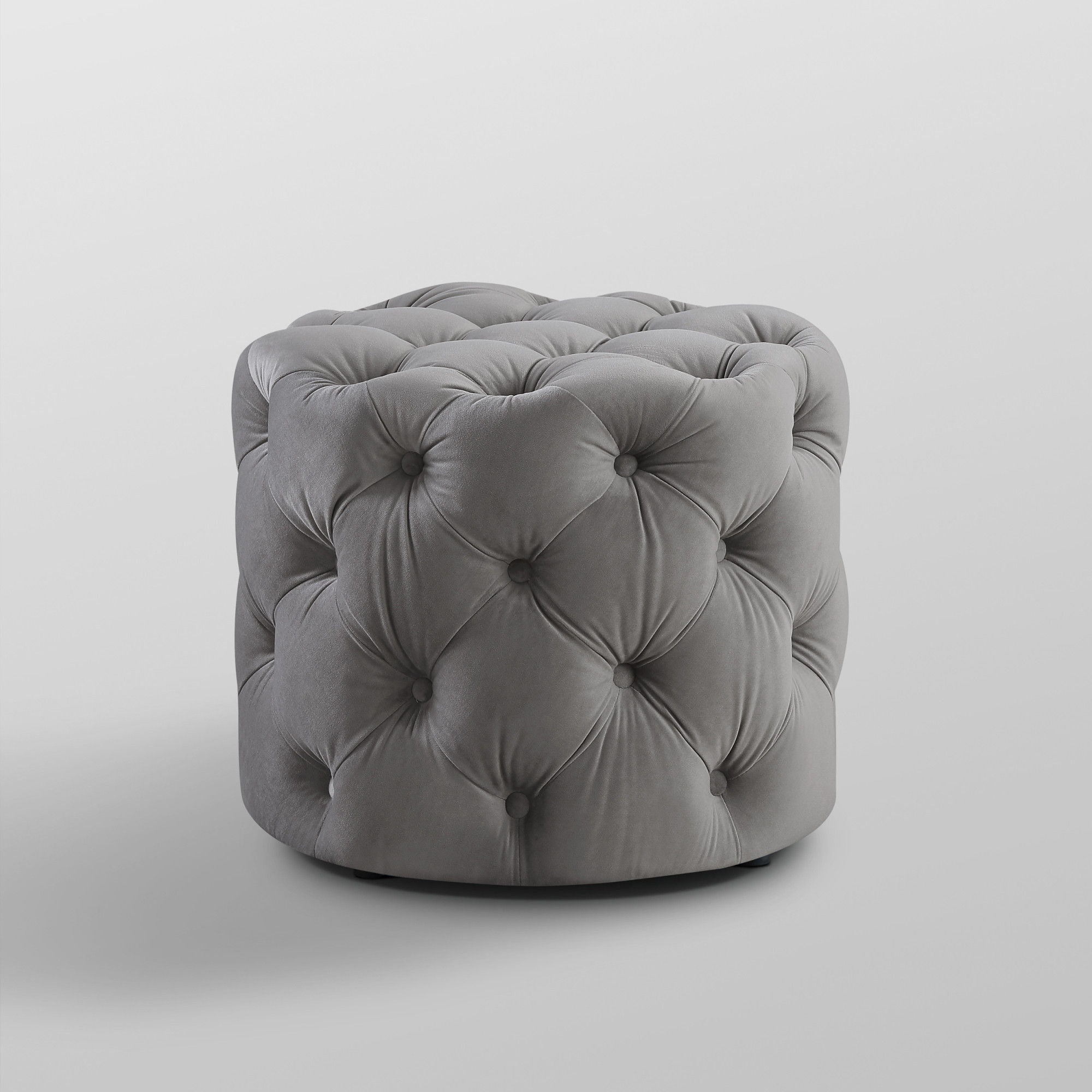 Velvet Tufted Round Ottoman - Gray