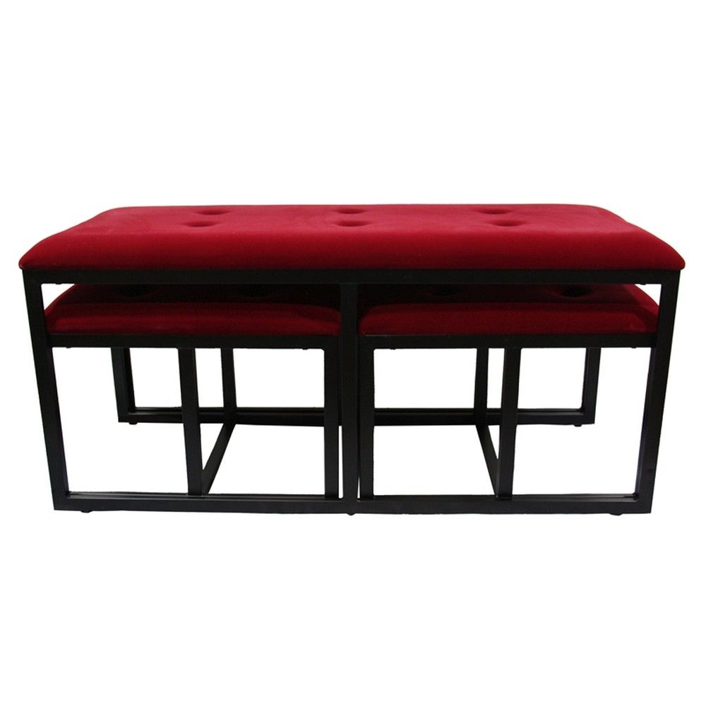 Upholstered Microfiber Bench - Red / Black