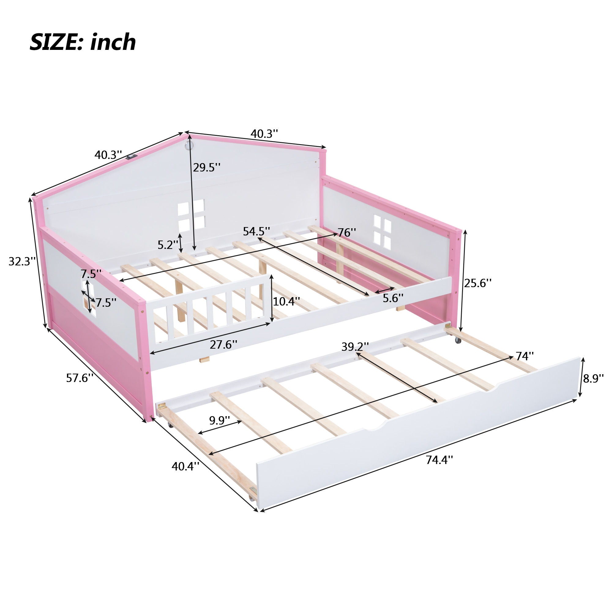 Wooden Daybed With Trundle And Sensor Light