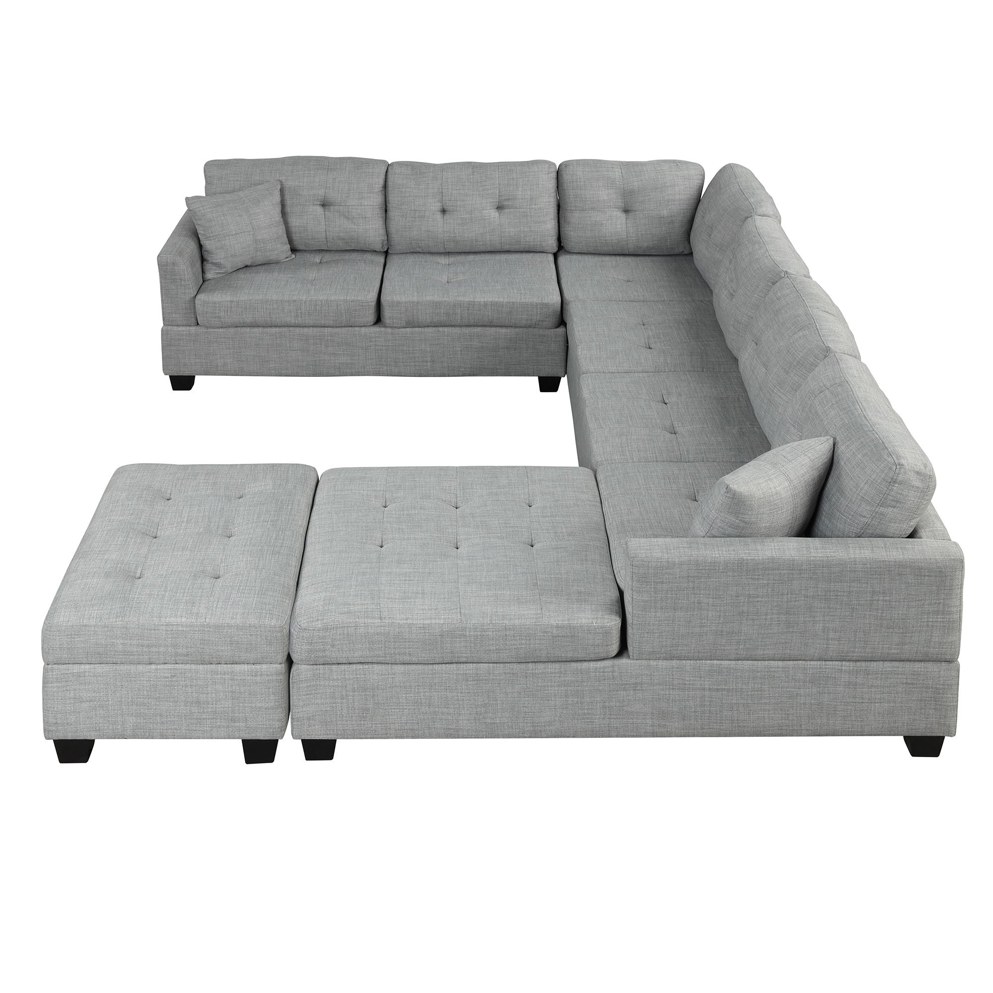 Oversized Sectional Sofa With Storage Ottoman, U-Shaped Sectional Couch With 2 Throw Pillows For Large Space Dorm Apartment