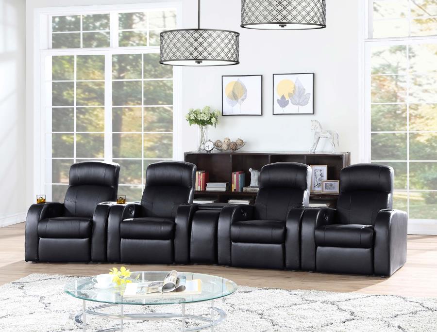 Cyrus - Upholstered Track Arm Recliner - Black by CoasterEssence | Bel Furniture