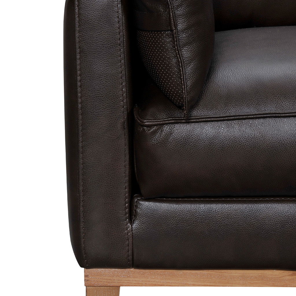 Leather Sofa And Toss Pillows With Brown Legs - Dark Brown