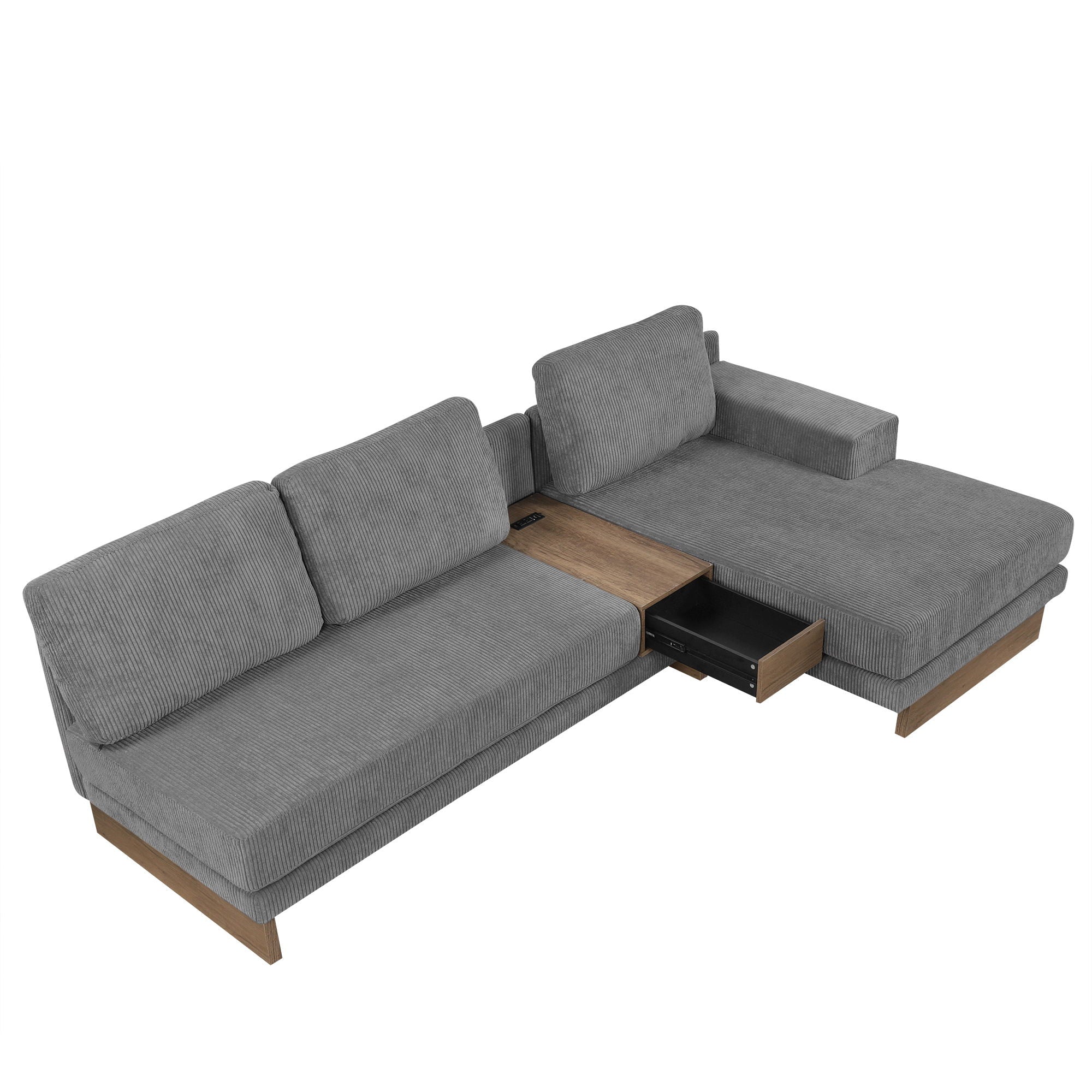 L-Shaped Sofa Sectional Sofa With Two USB Ports And Two Power Sockets, A Storage Drawer And A Reversible Chaise Lounge For Living Room