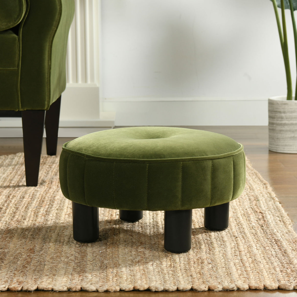 Riley - Round Footstool Ottoman - Olive Green by Jennifer Taylor Home | Bel Furniture