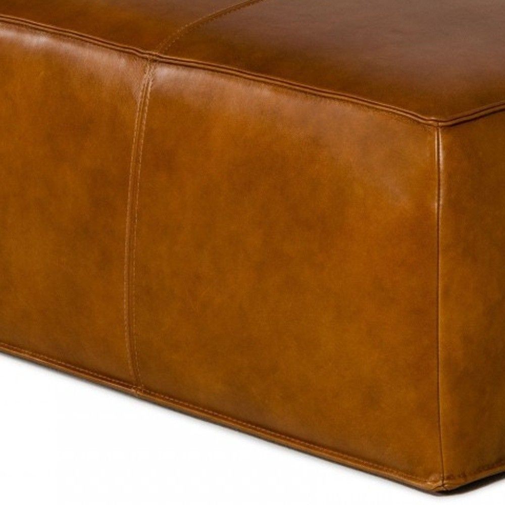 Faux Leather Ottoman - Camel