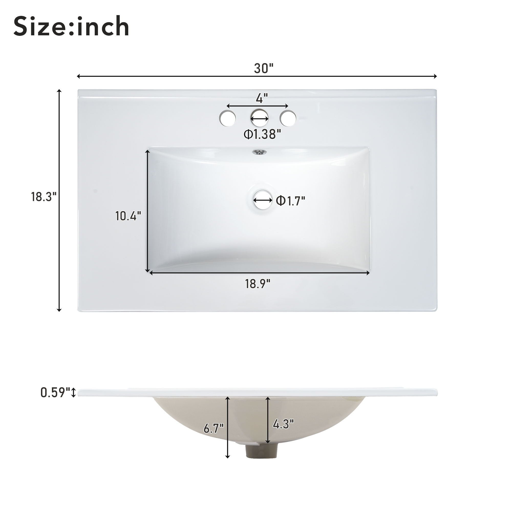 Bathroom Vanity With Ceramic Sink, Modern Single Bathroom Cabinet With 2 Doors And A Shelf, Soft Close Doors