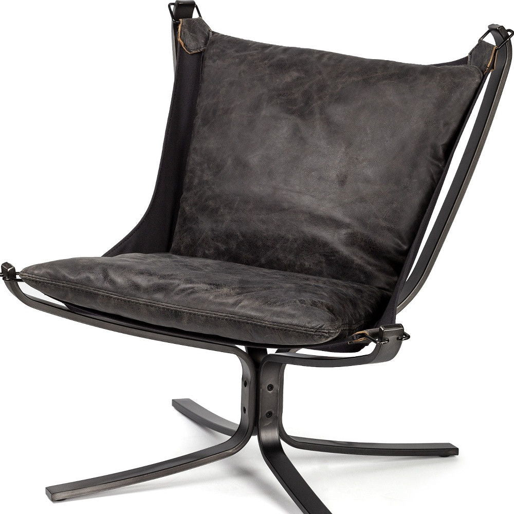 Leather Suspended Seat Accent Chair With Iron Frame - Colarado Black