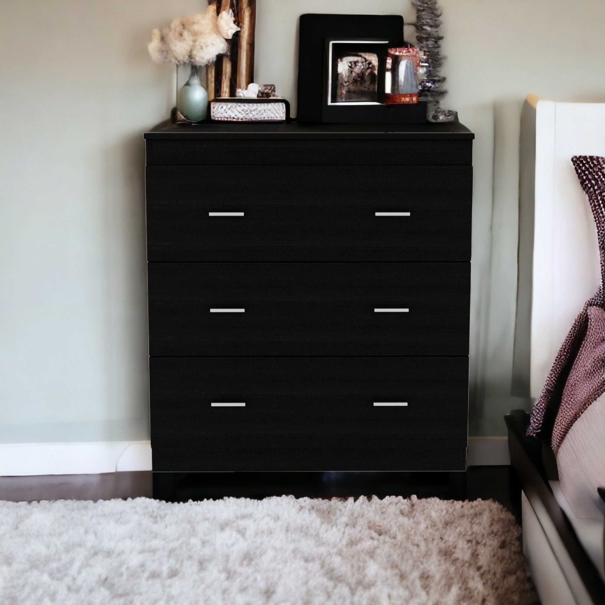 3 Drawer Dresser Wood - Black