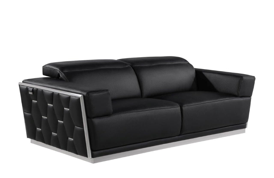 Leather Sofa - Black / Silver