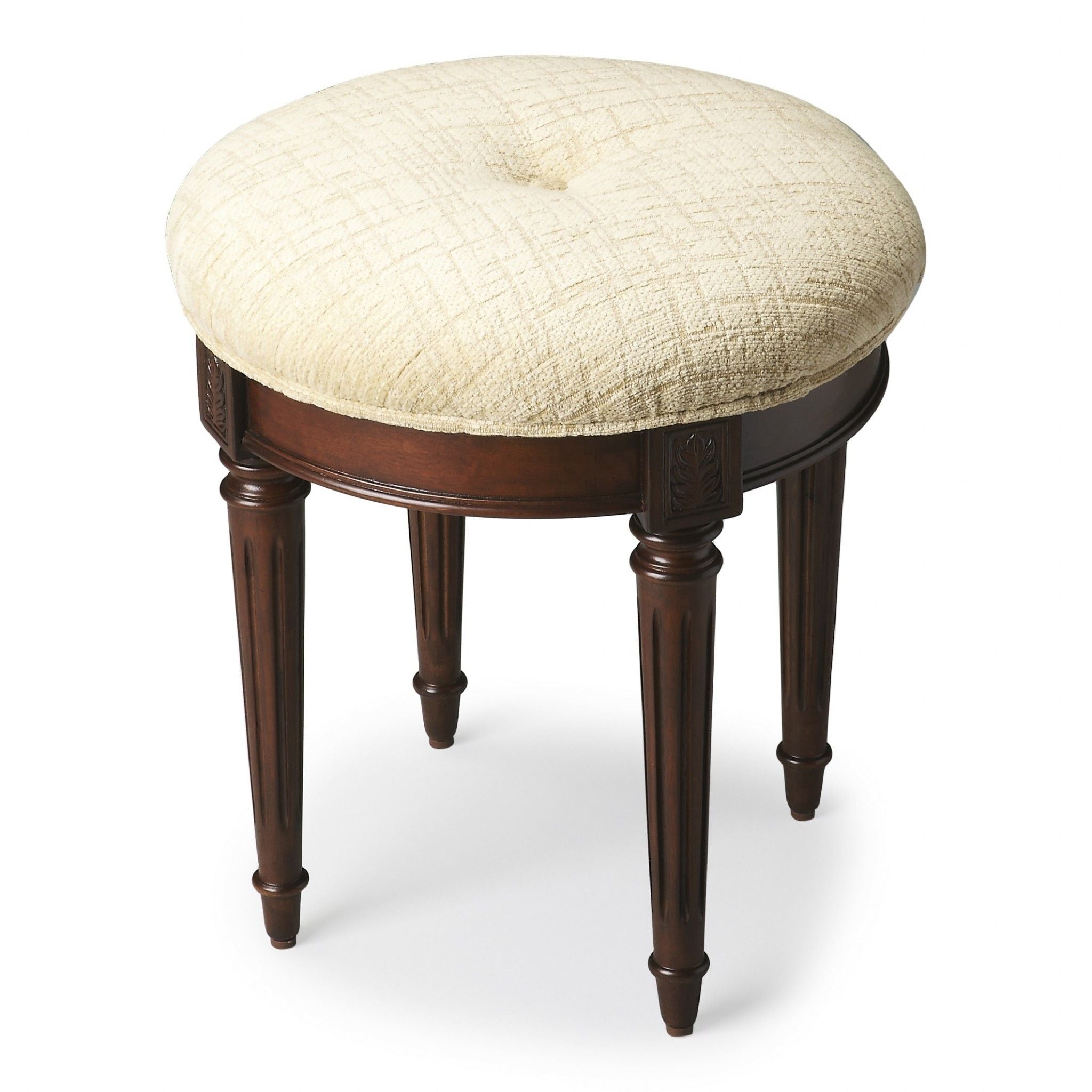 Linen And Dark Brown Ottoman - Off White